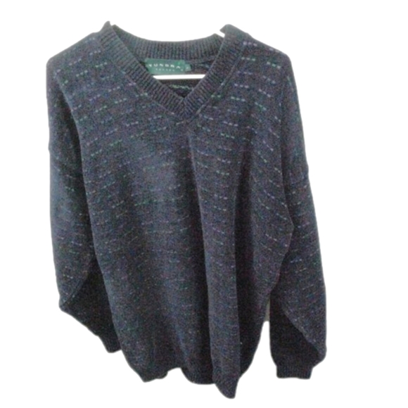 Tundra Mens Navy Blue Patterned V-Neck Sweater Size Large - Picture 3 of 4